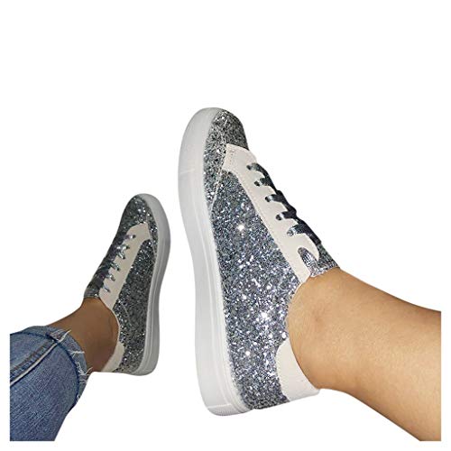 Zapatillas De Running para Mujer Zapatos De Lentejuelas De Moda Zapatillas Planas con Cordones Aire Libre Y Deportes Calzado Antideslizante Zapatos para Correr Oro Plata Negro 35-43 EU