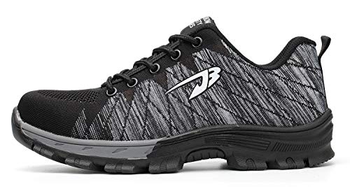 Zapatillas de Seguridad Hombre Zapatos de Mujer Antideslizante Transpirable Zapatos de Trabajo Calzado de Trabajo Ultra Liviano Suave y Cómodo Deportes Unisex, A Gris, 46 EU