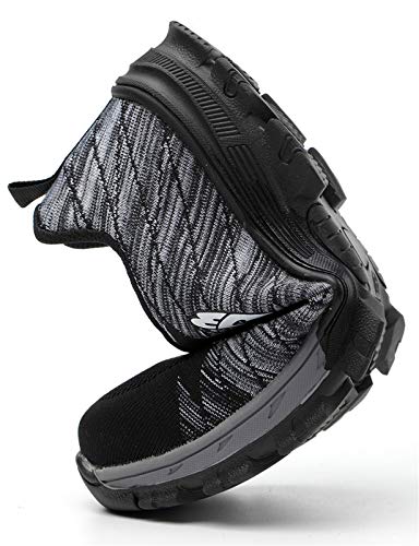 Zapatillas de Seguridad Hombre Zapatos de Mujer Antideslizante Transpirable Zapatos de Trabajo Calzado de Trabajo Ultra Liviano Suave y Cómodo Deportes Unisex, A Gris, 46 EU