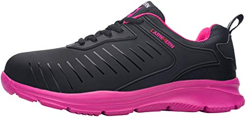 Zapatillas de Seguridad Mujer/Hombre DY-112, Zapatos de Trabajo con Punta de Acero Ultra Liviano Suave y cómodo Transpirable, Brillante Negro, 39 EU