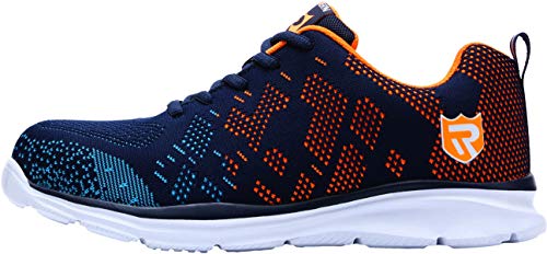 Zapatillas de Seguridad Mujer/Hombre DY-112, Zapatos de Trabajo con Punta de Acero Ultra Liviano Suave y cómodo Transpirable, Naranja Azul, 44 EU