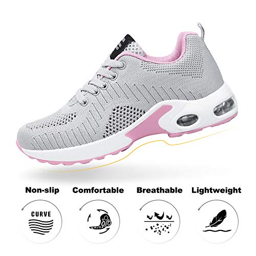 Zapatillas Deportivas de Mujer Air Cordones Zapatillas de Running Fitness Sneakers 4cm Gris 37