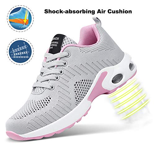 Zapatillas Deportivas de Mujer Air Cordones Zapatillas de Running Fitness Sneakers 4cm Gris 37