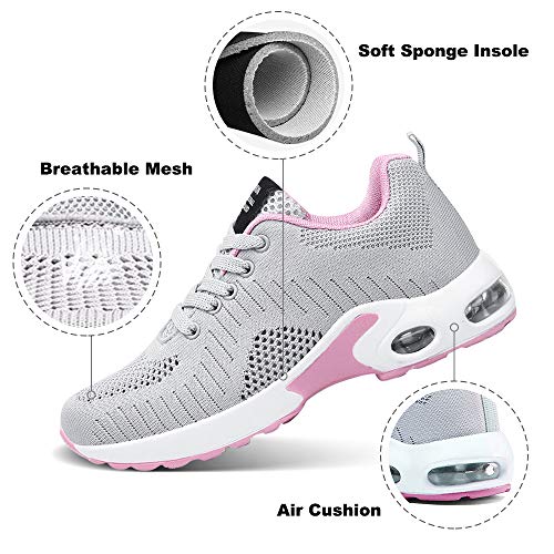 Zapatillas Deportivas de Mujer Air Cordones Zapatillas de Running Fitness Sneakers 4cm Gris 38