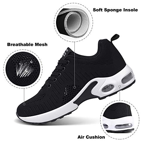 Zapatillas Deportivas de Mujer Air Cordones Zapatillas de Running Fitness Sneakers 4cm Negro-1 36
