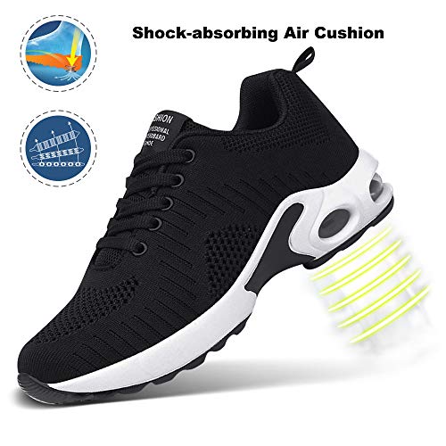 Zapatillas Deportivas de Mujer Air Cordones Zapatillas de Running Fitness Sneakers 4cm Negro-1 40