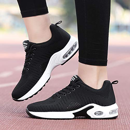 Zapatillas Deportivas de Mujer Air Cordones Zapatillas de Running Fitness Sneakers 4cm Negro-1 40
