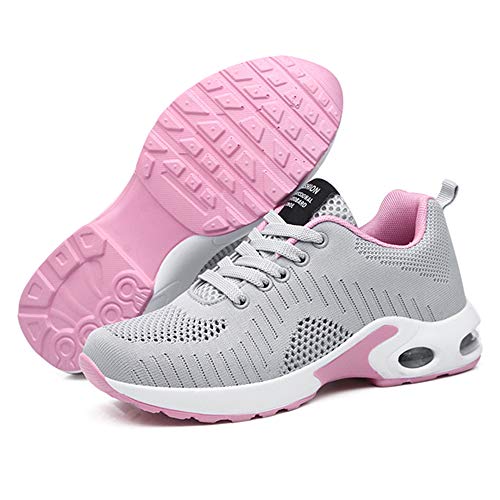 Zapatillas Deportivas de Mujer Air Cordones Zapatillas de Running Fitness Sneakers 4cm Negro Gris Rosado Púrpura Rojo Blanco Gris 41