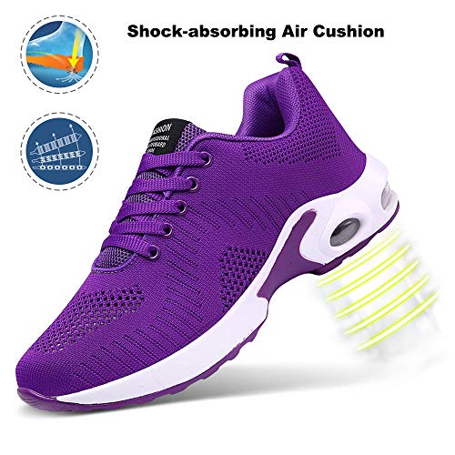 Zapatillas Deportivas de Mujer Air Cordones Zapatillas de Running Fitness Sneakers 4cm Púrpura-1 38