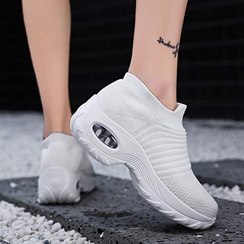 Zapatillas Deportivas de Mujer Gimnasio Zapatos Running Deportivos Fitness Correr Casual Ligero Comodos Respirable, Blancos, 38 EU