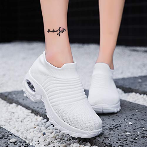 Zapatillas Deportivas de Mujer Gimnasio Zapatos Running Deportivos Fitness Correr Casual Ligero Comodos Respirable, Blancos, 38 EU