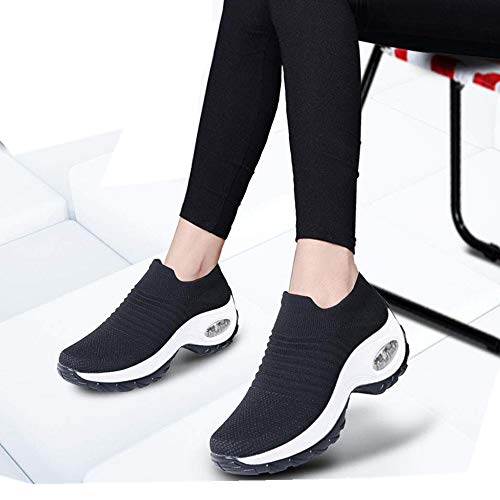 Zapatillas Deportivas de Mujer Zapatos Running Fitness Gym Outdoor Sneaker Casual Mesh Transpirable Comodas Calzado Negro-Blanca Talla 38