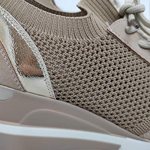 Zapatillas Deportivas Mujer con Estilo | Bambas Comodas Cuña | Tenis Plataforma Casual Perforado (Beige, Numeric_41)