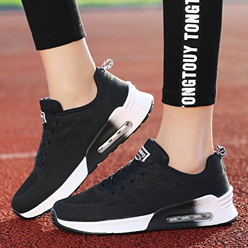 Zapatillas Deportivas Mujer Sneakers Zapatos para Correr para Niña Mujeres Running Zapatos Casuales de Mujer Ligero Respirable Atarse Negro Talla 36