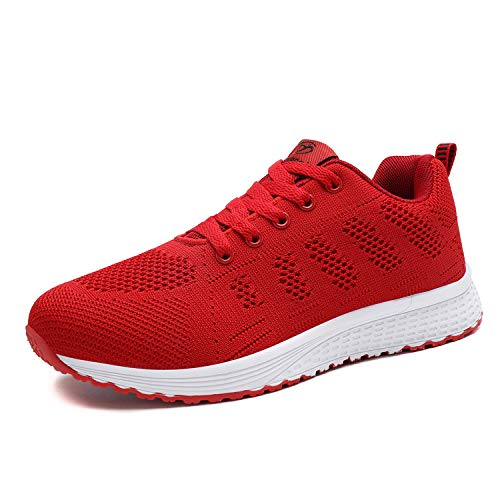 Zapatillas Deportivas Mujer Sneakers Zapatos para Correr para Niña Mujeres Running Zapatos Casuales de Mujer Ligero Respirable Atarse Rojo Talla 39