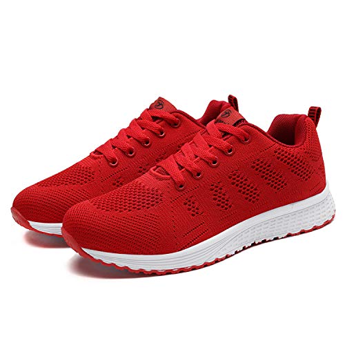 Zapatillas Deportivas Mujer Sneakers Zapatos para Correr para Niña Mujeres Running Zapatos Casuales de Mujer Ligero Respirable Atarse Rojo Talla 39