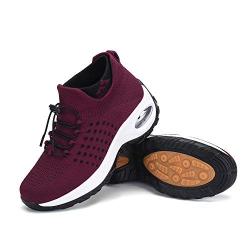 Zapatillas Deportivas Mujer Zapatos de Correr Running Ligero Calzado Casual Aumentar Más Altos Sneakers Rojo, Gr.38 EU
