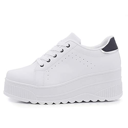 Zapatillas deportivas para mujer con plataforma de cuña alta moda de ante 063 Blanco Size: 38 EU