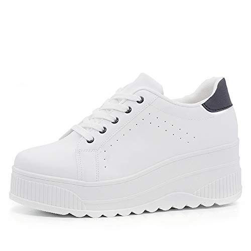 Zapatillas deportivas para mujer con plataforma de cuña alta moda de ante 063 Blanco Size: 38 EU