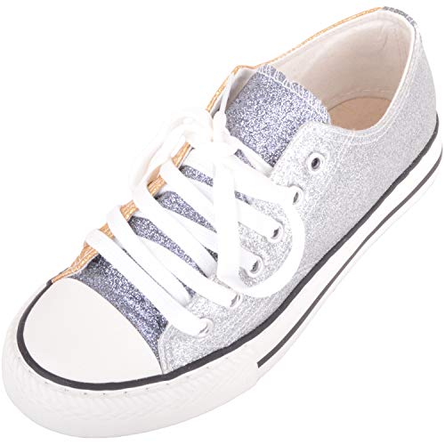 Zapatillas deportivas para mujer, estilo de lona con purpurina, multicolor, para mujer, color Plateado, talla 38 EU