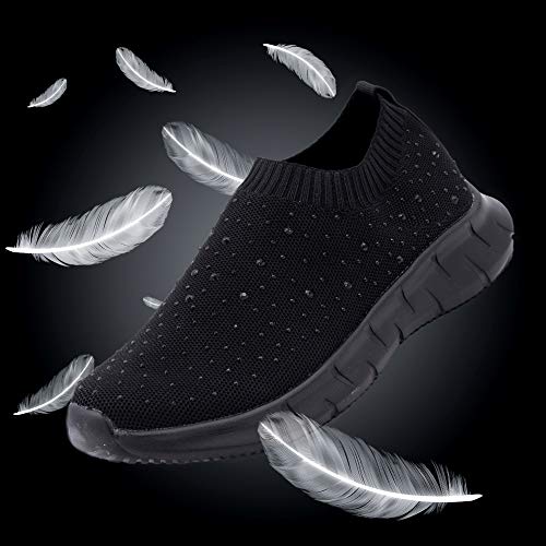 Zapatillas Deportivas para Mujer, Tipo Calcetín, Transpirables, con Brillantes (Negro, Numeric_38)