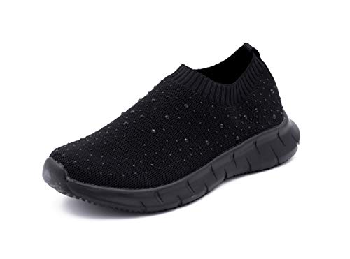 Zapatillas Deportivas para Mujer, Tipo Calcetín, Transpirables, con Brillantes (Negro, Numeric_38)