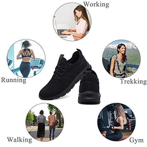 Zapatillas Deportivas Running de Mujer para Correr Asfalto Zapatos Gimnasia Deporte Fitness Casual Transpirables Seguridad con Cordones Atlético Gym Trekking Sneakers Plataform Calzado Negro 37 EU
