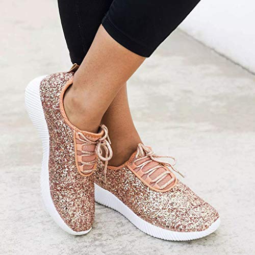 Zapatillas Deportivas Running Mujer de Correr con Cordones y Fondo Suave con Lentejuelas y Lentejuelas Zapatos Casual Ligero y Comodo Athletic Respirabl Sneakers riou