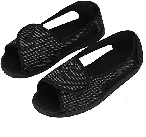 Zapatillas diálogas para mujer, regulables, ortopédicas, con punta abierta, grande, con cierre de velcro para personas mayores, pies hinchados, artritis y edema, para interiores y exteriores