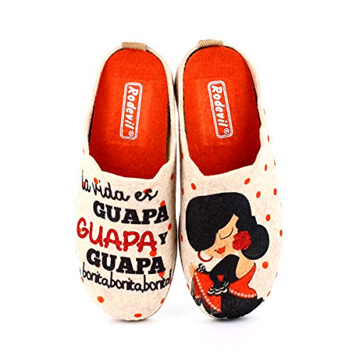 Zapatillas Fieltro Estar por casa cómodas Mujer. Sevillana, Frase Bonita (Numeric_39)