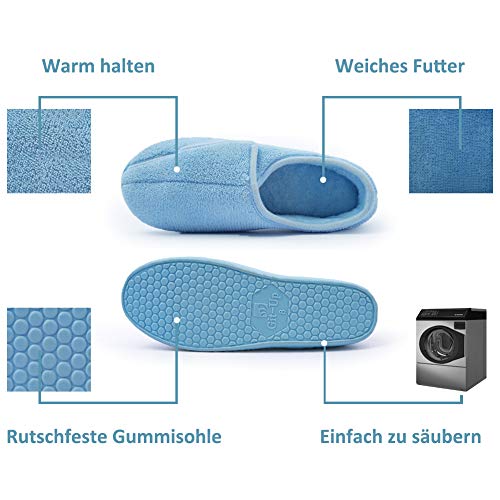 Zapatillas para mujer con memoria de espuma para diabéticos, artritis y edema, ajustables, cómodas, con dedos cerrados, color Azul, talla 38 EU