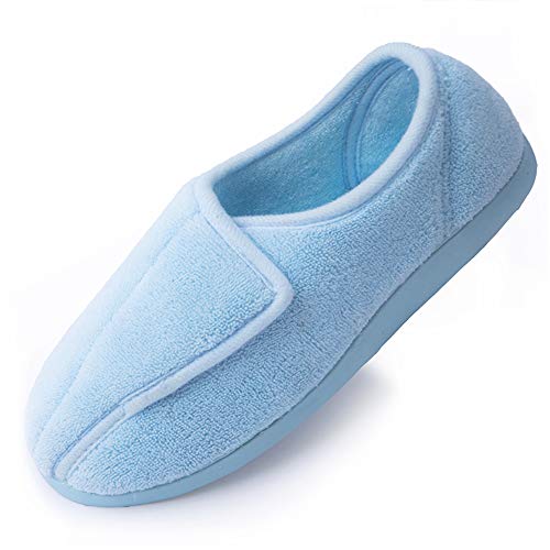 Zapatillas para mujer con memoria de espuma para diabéticos, artritis y edema, ajustables, cómodas, con dedos cerrados, color Azul, talla 38 EU