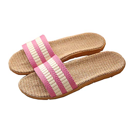 Zapatillas para Mujer Hombre Unisex Zapatillas de Estar por Casa de Lino Interior Sandalias de Playa Verano Primavera Otoño(Rosa,39-40)