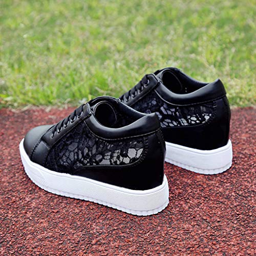 Zapatillas para Mujer Verano Deportivas Plataforma Cuña 2019 PAOLIAN Zapatos de Deporte con Tacón Zapatillas Interior Zapatos de Cordones Mujer Casual con Encaje Blanco 34-40EU