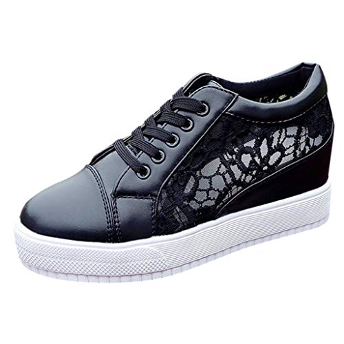 Zapatillas para Mujer Verano Deportivas Plataforma Cuña 2019 PAOLIAN Zapatos de Deporte con Tacón Zapatillas Interior Zapatos de Cordones Mujer Casual con Encaje Blanco 34-40EU