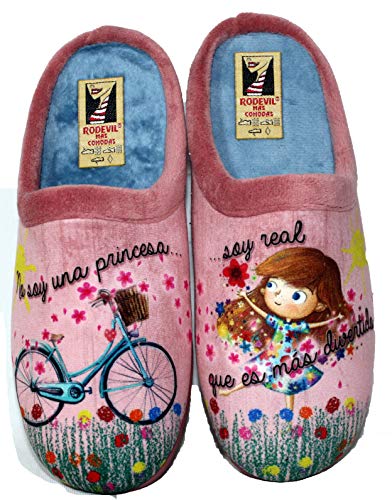 Zapatillas Rosas Estar por casa cómoda Mujer. Frase Bonita y Positiva (Numeric_39)