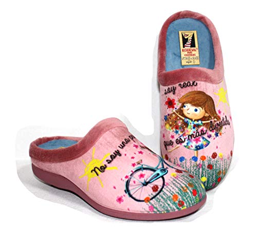 Zapatillas Rosas Estar por casa cómoda Mujer. Frase Bonita y Positiva (Numeric_39)