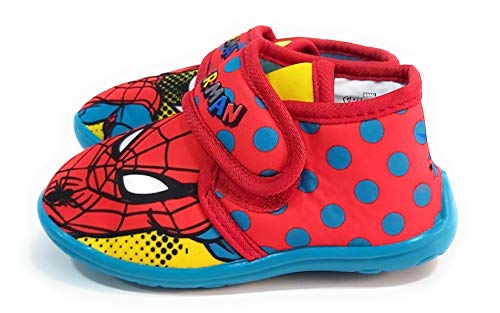 Zapatillas Spiderman de Estar por Casa - Zapatillas Marvel Spiderman Niños Pantuflas Media Bota Velcro (Numeric_23)