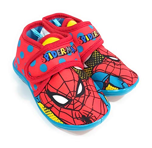 Zapatillas Spiderman de Estar por Casa - Zapatillas Marvel Spiderman Niños Pantuflas Media Bota Velcro (Numeric_23)