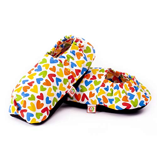 Zapatillas Térmicas de Semillas - Pantuflas Calientapiés Calentar en Microondas (Talla Única) - Bolsa de Calor para Pies Fríos con Funda Lavable, Tela de Algodón 100% y Olor a Lavanda (Corazones)