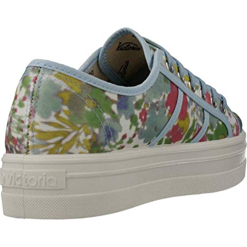 Zapatillas Victoria 09248 - Blucher de Plataforma con Estampado de Flores Mujer, Color Azul, Talla 40