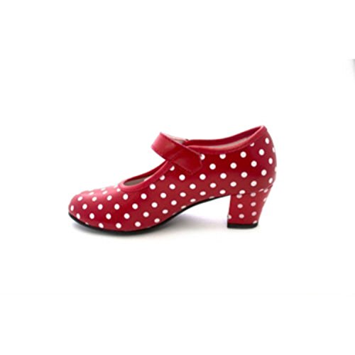 Zapato Baile sevillanas Flamenco Lunares Blancos para niña o Mujer Danka en Rojo T1551 Talla 29