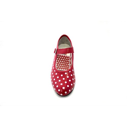 Zapato Baile sevillanas Flamenco Lunares Blancos para niña o Mujer Danka en Rojo T1551 Talla 29
