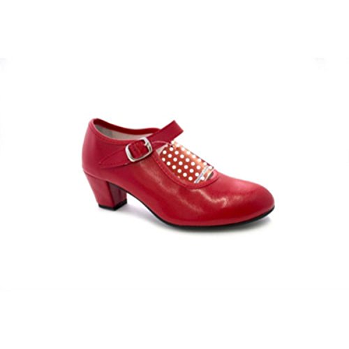 Zapato Baile sevillanas Flamenco para niña o Mujer Danka en Rojo T1554 Talla 18