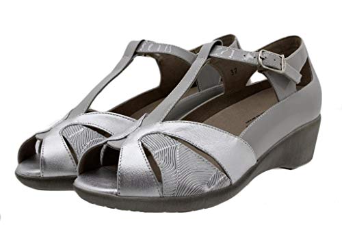 Zapato Cómodo Mujer Sandalia Plantilla Extraíble Metal Plata 190410 PieSanto