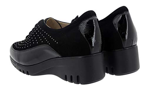 Zapato Cómodo Mujer Zapato Cordón Charolux Negro 195924 PieSanto