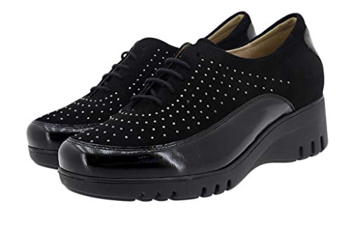 Zapato Cómodo Mujer Zapato Cordón Charolux Negro 195924 PieSanto