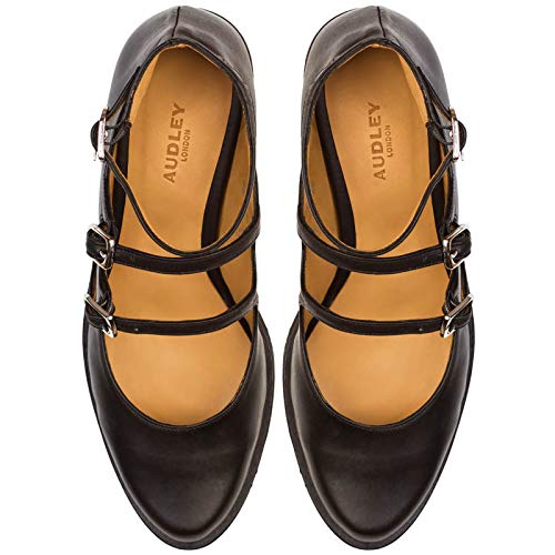 Zapato con Plataforma Flatform Argentina | Sandalias Abotinadas con Plataforma Mujer Piel Negra | Correas y Hebillas y Terminados en Punta | Suela Dentada Goma | Forro Piel Natural | Talla 39