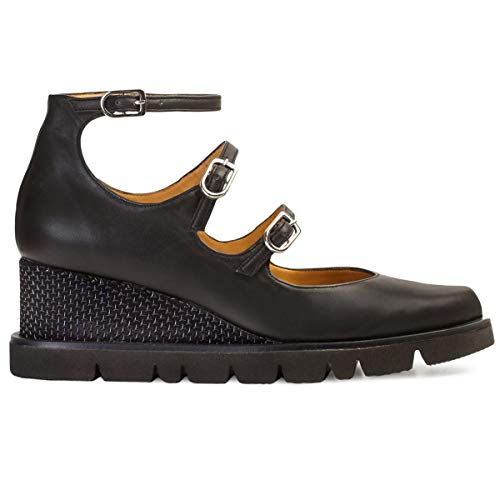 Zapato con Plataforma Flatform Argentina | Sandalias Abotinadas con Plataforma Mujer Piel Negra | Correas y Hebillas y Terminados en Punta | Suela Dentada Goma | Forro Piel Natural | Talla 39