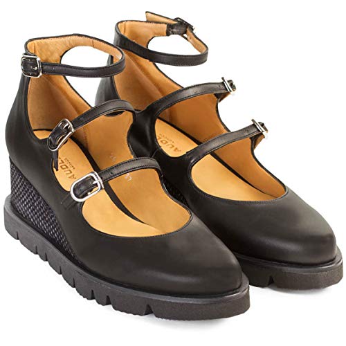 Zapato con Plataforma Flatform Argentina | Sandalias Abotinadas con Plataforma Mujer Piel Negra | Correas y Hebillas y Terminados en Punta | Suela Dentada Goma | Forro Piel Natural | Talla 39